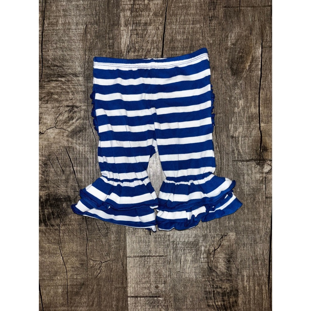 RuffleButts Blue White Striped Ruffle Hem Knit Pants Toddler Girls 2T